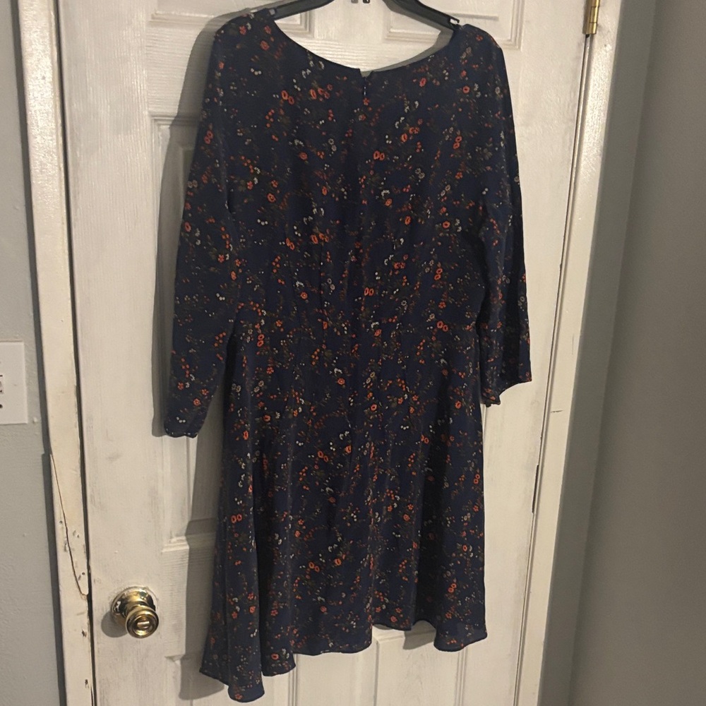 Madewell Navy Silk Floral Long Sleeve Dress - Picture 4 of 4